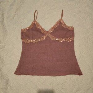 Mauve Knit & Sequined Speghetti Strapped Top Size XXL